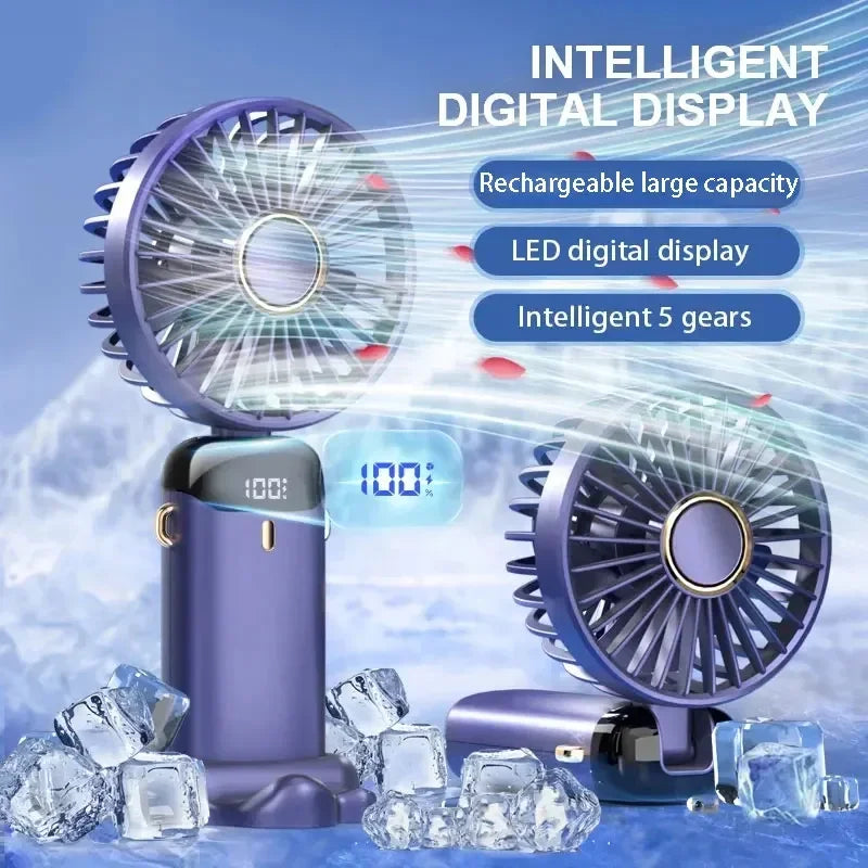 5000mAh Portable Fan Rechargeable 90° Foldable 5 Speed Mini Air Conditioner Small Fan Air Cooler with LED Digital