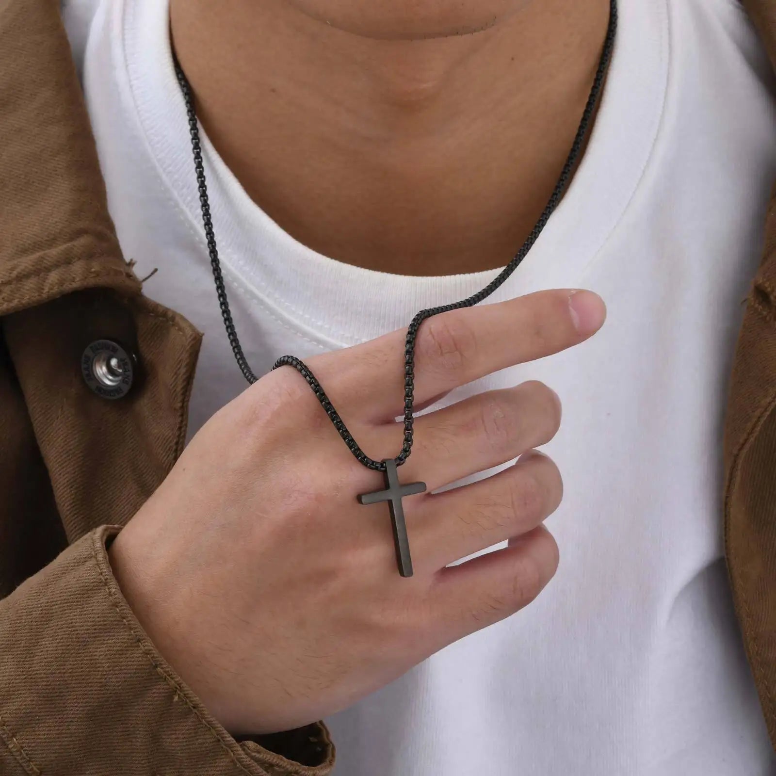 Two-Tone Cross Pendant Necklace — Stainless Steel