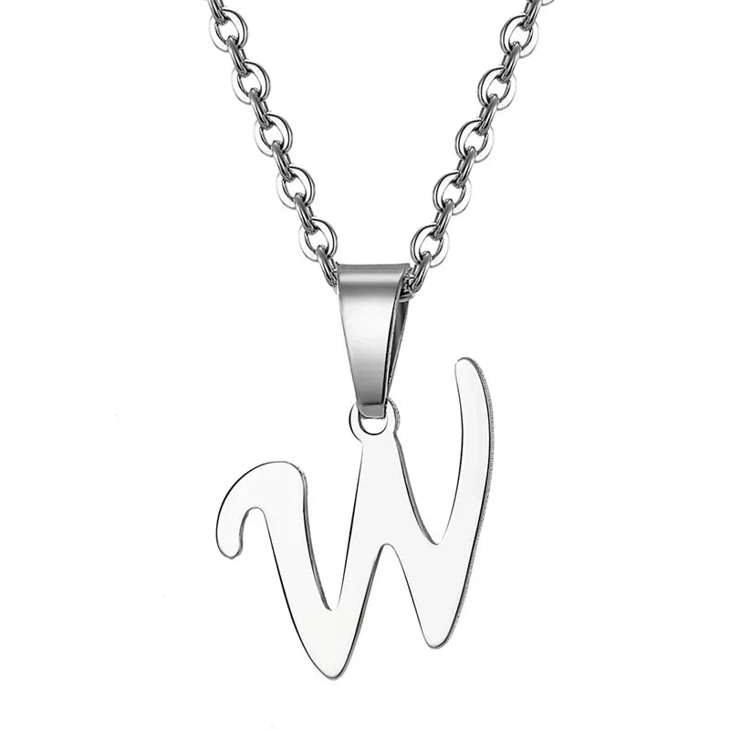 Vintage Initial Letter Pendant Necklace for Women Simple Stainless Steel Letter Glossy Clavicle Chain Choker Necklaces Jewelry