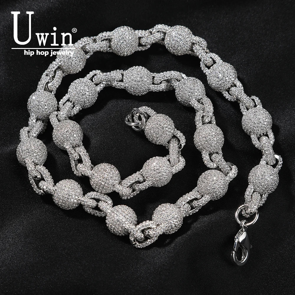 UWIN 10mm Ball Bead Chain Necklace Full Iced Out CZ Link Cubic Zircon Fashion Luxurious Choker HipHop Jewelry