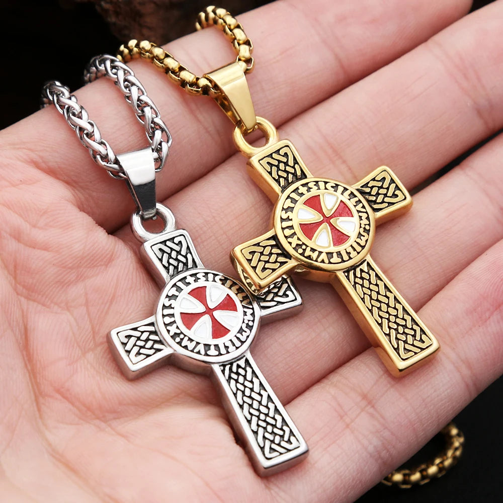 Red Cross Shield Pendant — Stainless Steel