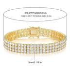 Nuoya Hot Selling 3MM Double Row Cubic Zirconia Tennis Bracelet Silver Gold Plated Wholesale Hip Hop Chain Jewelry