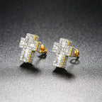 Luxury Punk Cross Earrings for Men Iced Out Zirconia Hiphop Stud Earring Gold Color Women's Accessories Fashion Jewellery