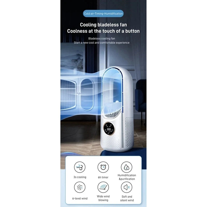 Air Cooler Leafless USB Electric Fan 6 Speed Silent Timer Portable Air Conditioner Cooling Fan Humidifier Conditioning