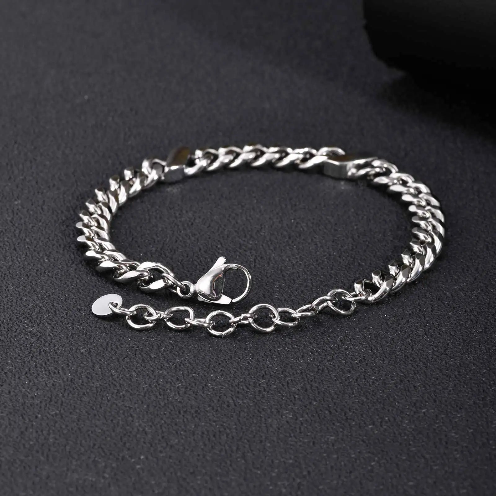 Stainless Steel Angled Rectangle Link Bracelet for Men Women, Silver Color Cuban Chain, Hih Pop Punk Jewelry Gift