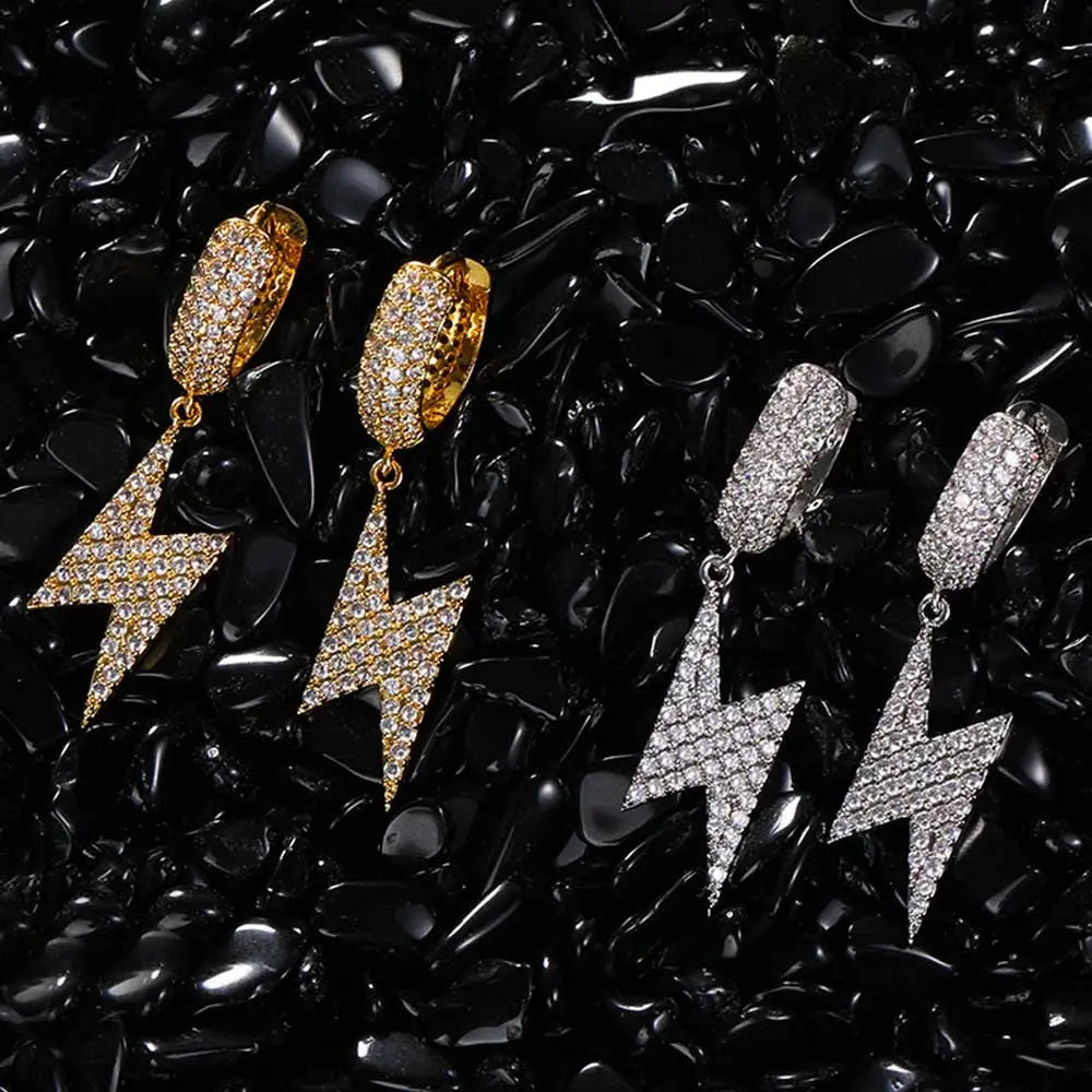 Iced Out Cross Lightning Stud Earrings