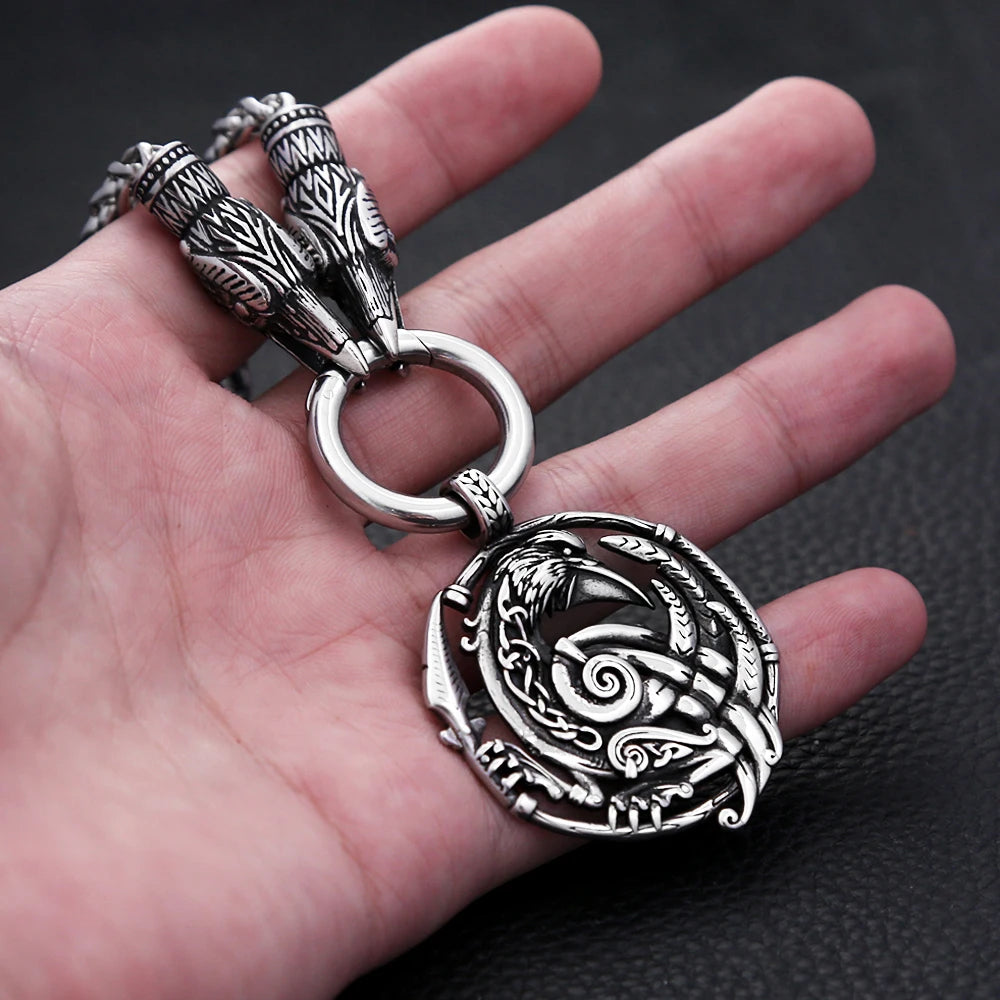 Nordic Viking Raven Pendant Necklace — Stainless Steel