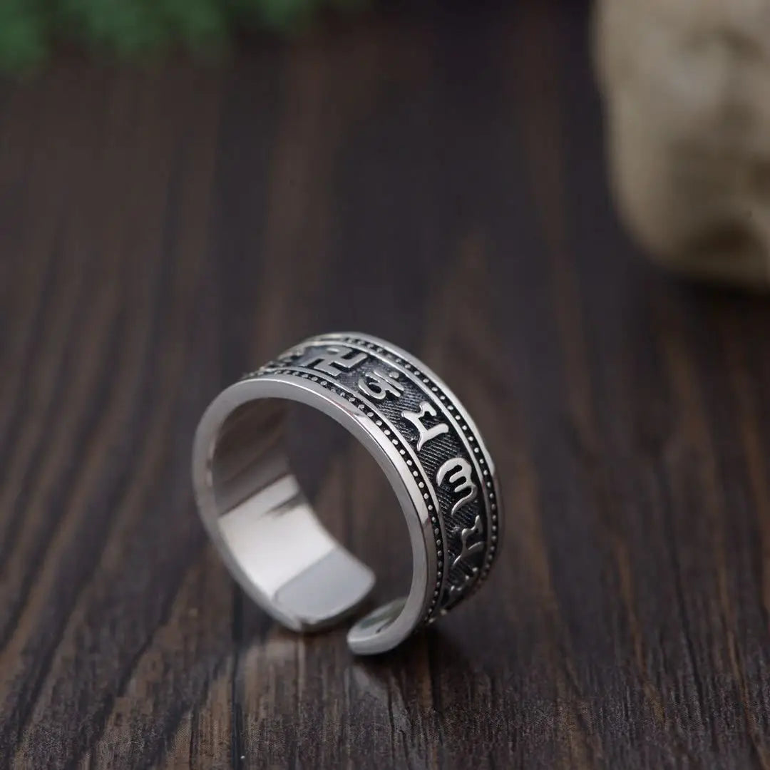 Buyee 925 Sterling Silver Religion Ring Elegant Tai Silver Open Ring Finger for Woman Man Fashion Buddhism Fine Jewelry
