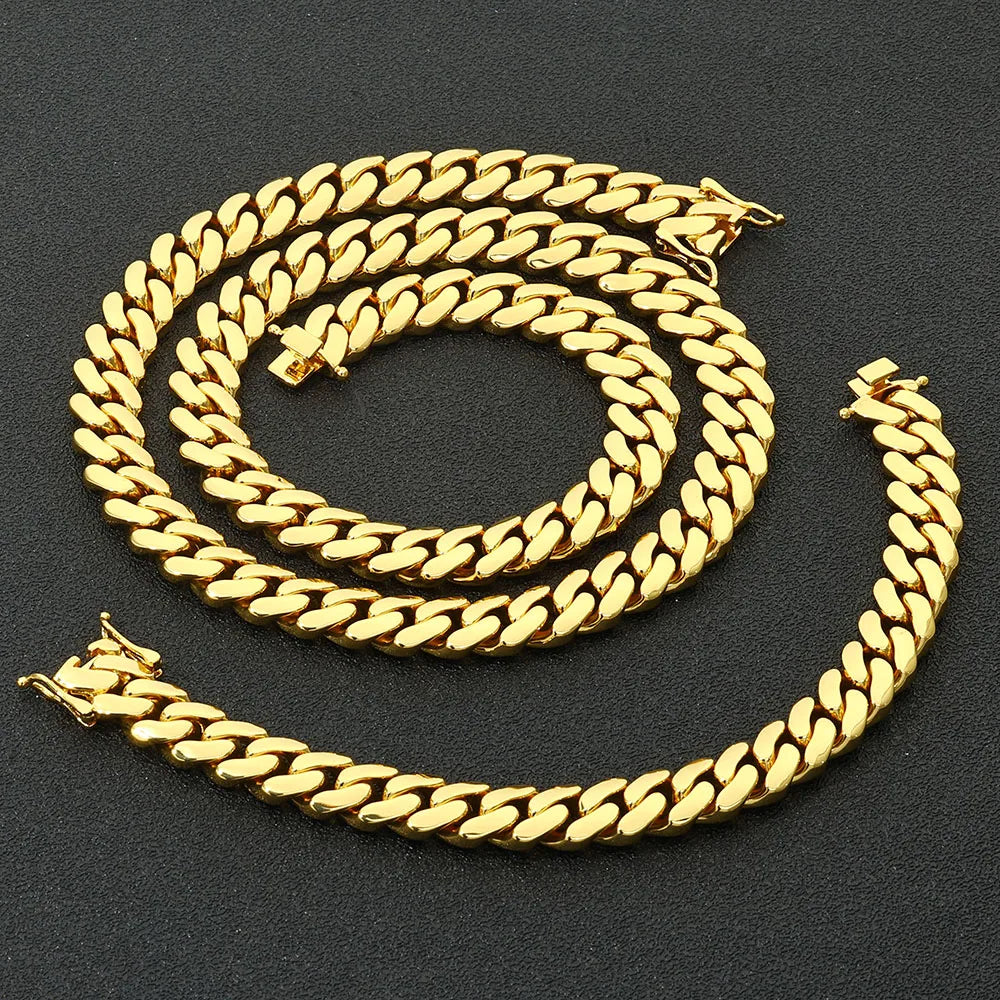Gold Cuban Chain Necklace 12MM 18K Brass