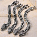 Nordic Viking Jewelry Punk Wolf Dog Snake Eagle Head With Double Mesh Link Chain Man Bracelet for Mn 19/21/23CM Long
