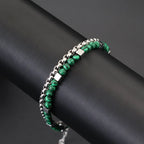 Punk 2Pcs/set Natural Stone Bracelet Men Stainless Steel Chain Tiger Eyes Hematite Beaded Braslet Cool Boyfriend Gifts For Him
