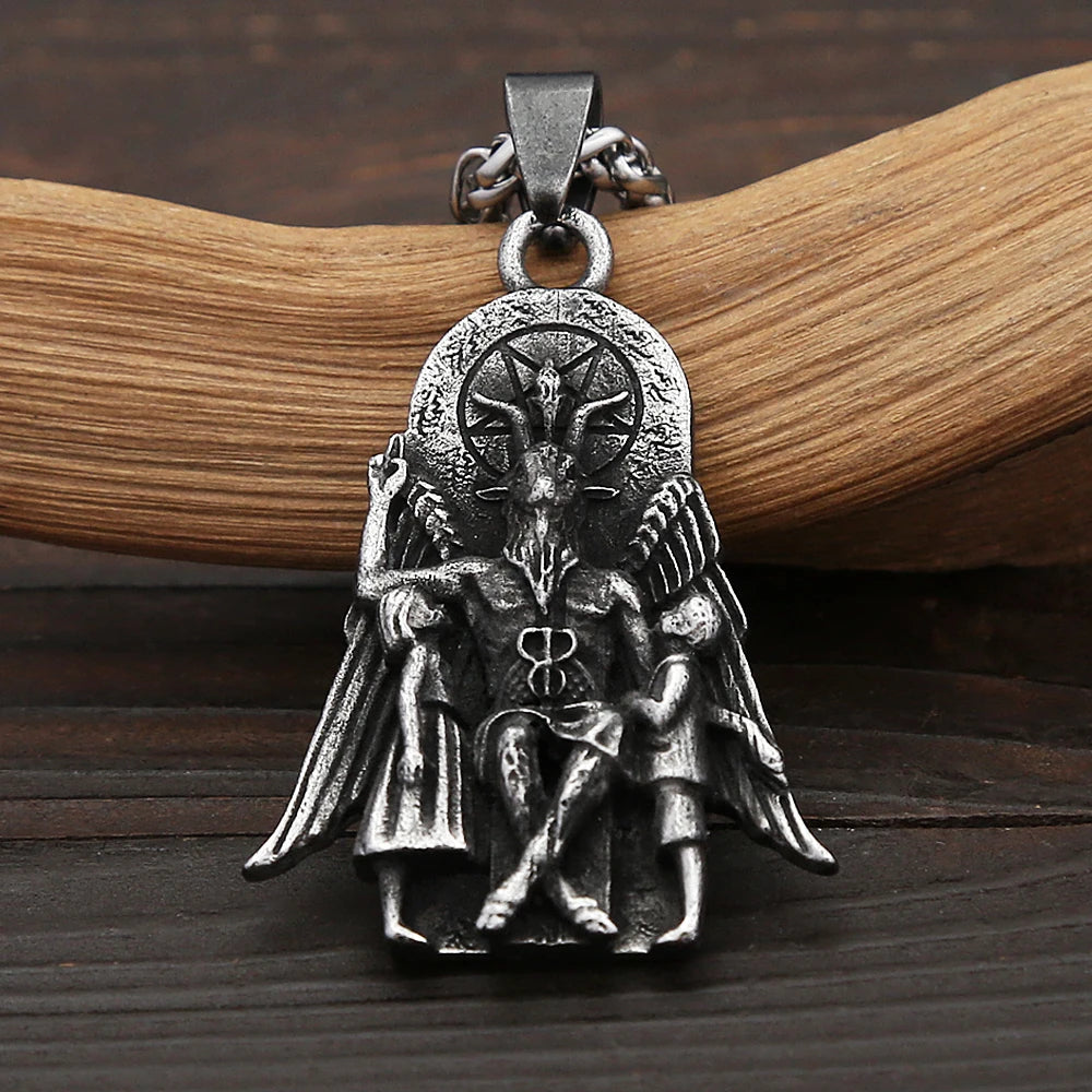 New Vintage Lucifer With Anubis Charm Pendant 316L Stainless Steel Baphomet Goat Satanic Necklaces For Men Amulet