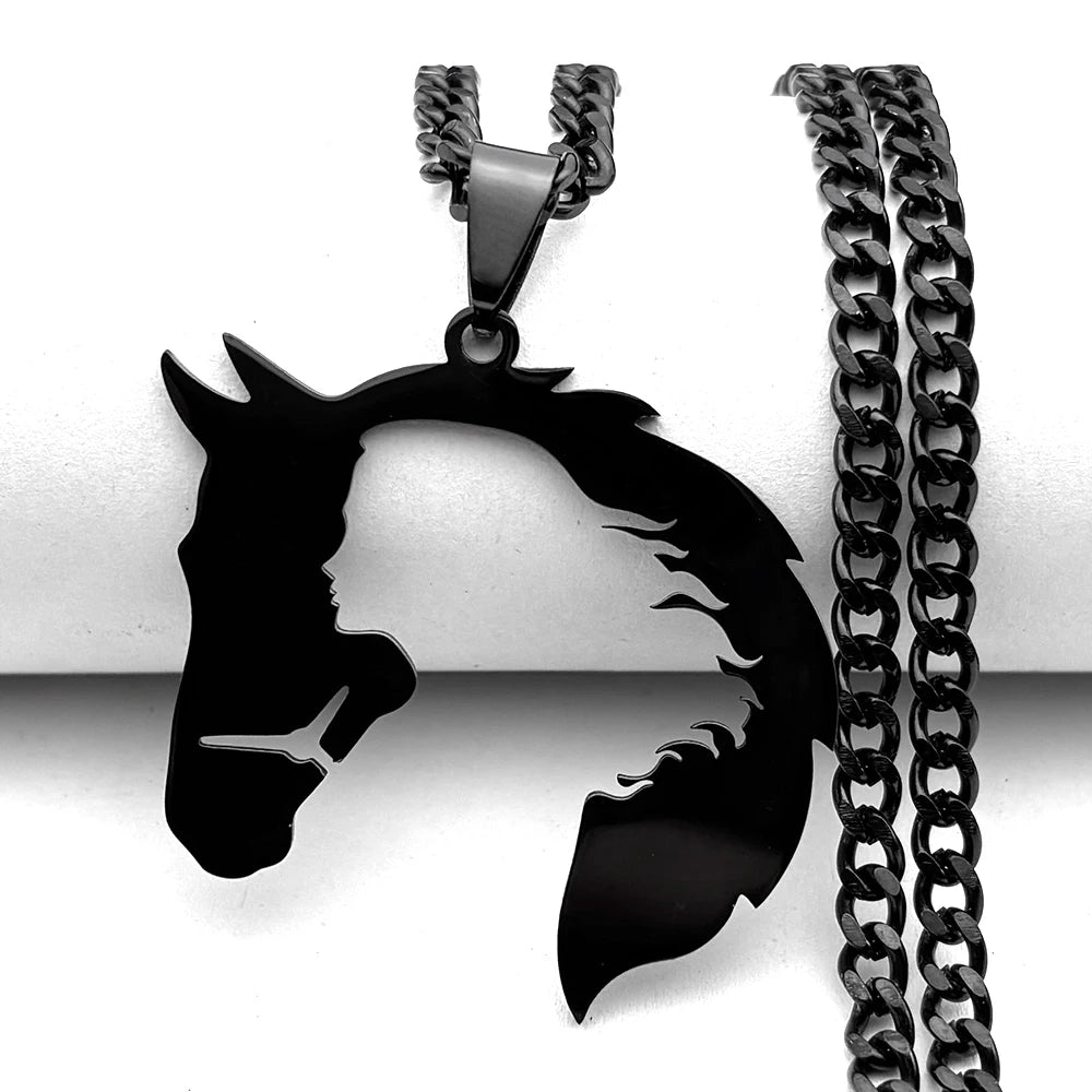 Horse Steel Pendant Silhouette Hollow Horsehead