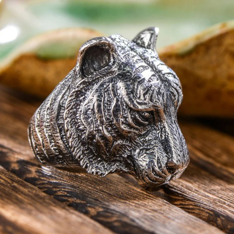 925 Thai silver domineering relief cameo tiger head mens rings classic charm handsome ring adjustable banquet jewelry gift