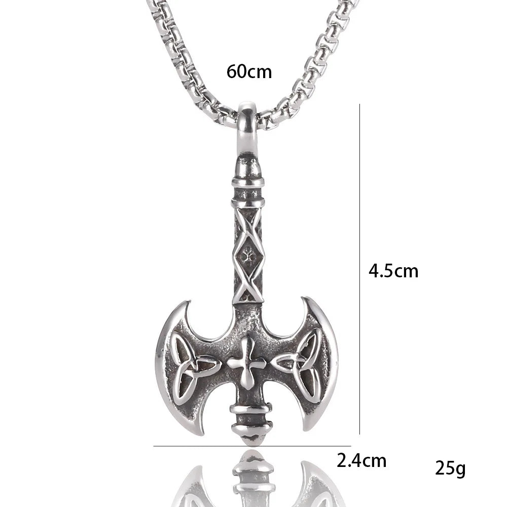 Silver Viking Axe Pendant Necklace Box Chain