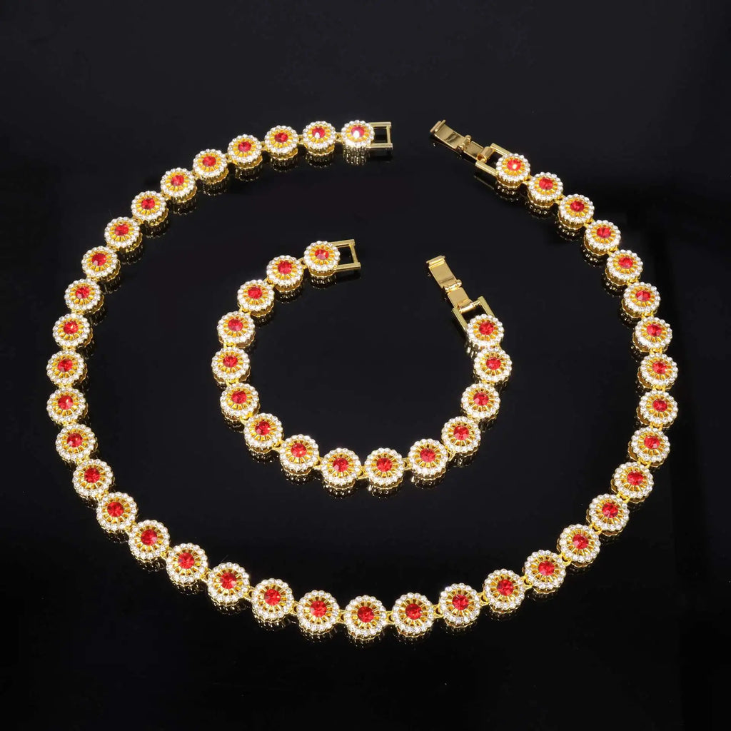 Iced Out Gold-Tone Cuban Chain Necklace Bracelet Set