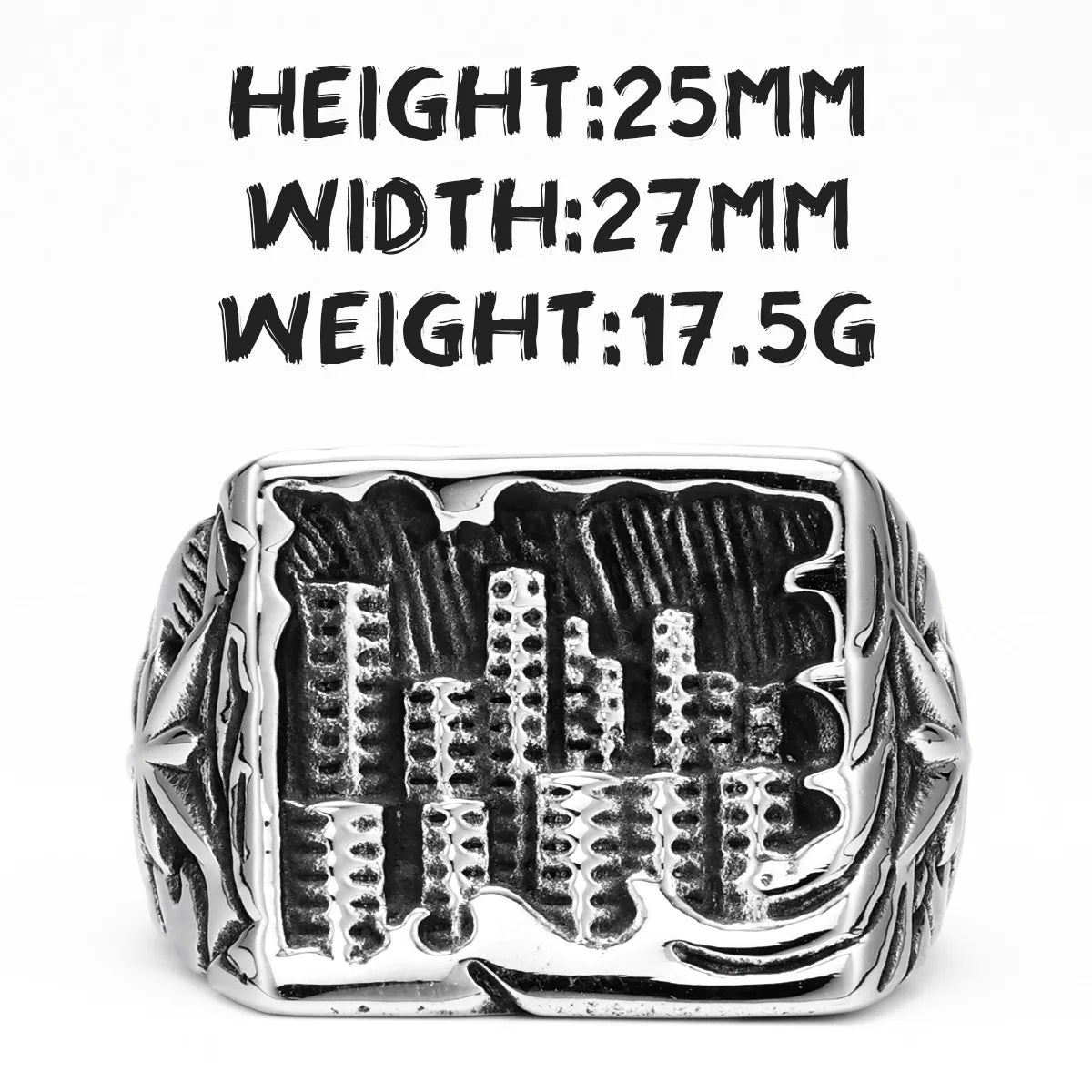 City Carving Ring Stainless Steel Minimal