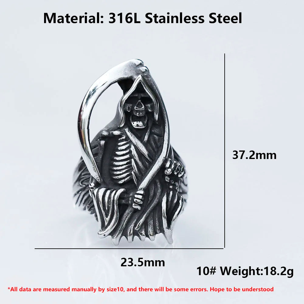 NEW Men's 316L stainless-steel rings Dropshipping Retro Death sickle skeleton gothic punk movie Jewelry Gifts free shipping