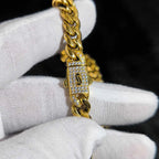 Gold Cuban Chain Necklace Iced Out 8MM Diamond Clasp