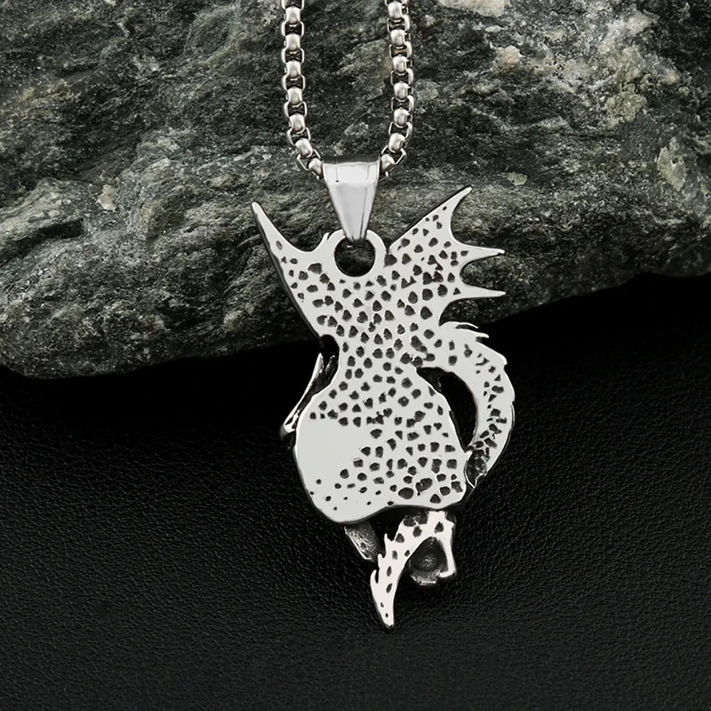 Dragon Skull Winged Pendant — Stainless Steel