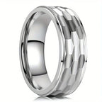 Fashion Men's Stainless Steel Rings 8mm Classical Black Blue Groove Beveled Edge Wedding Engagement Anniversary Jewelry