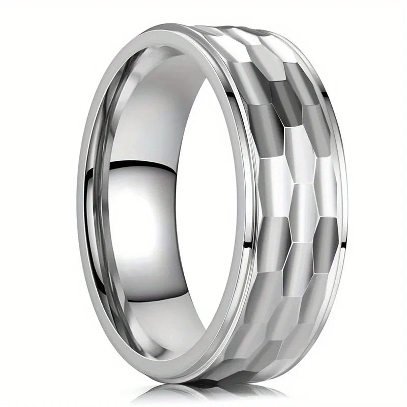 Fashion Men's Stainless Steel Rings 8mm Classical Black Blue Groove Beveled Edge Wedding Engagement Anniversary Jewelry