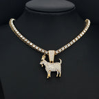 Fashion Gold Goat Pendant Necklace Hip Hop Tennis Chain Necklaces For Women Mens Gifts Motivation Jewelry