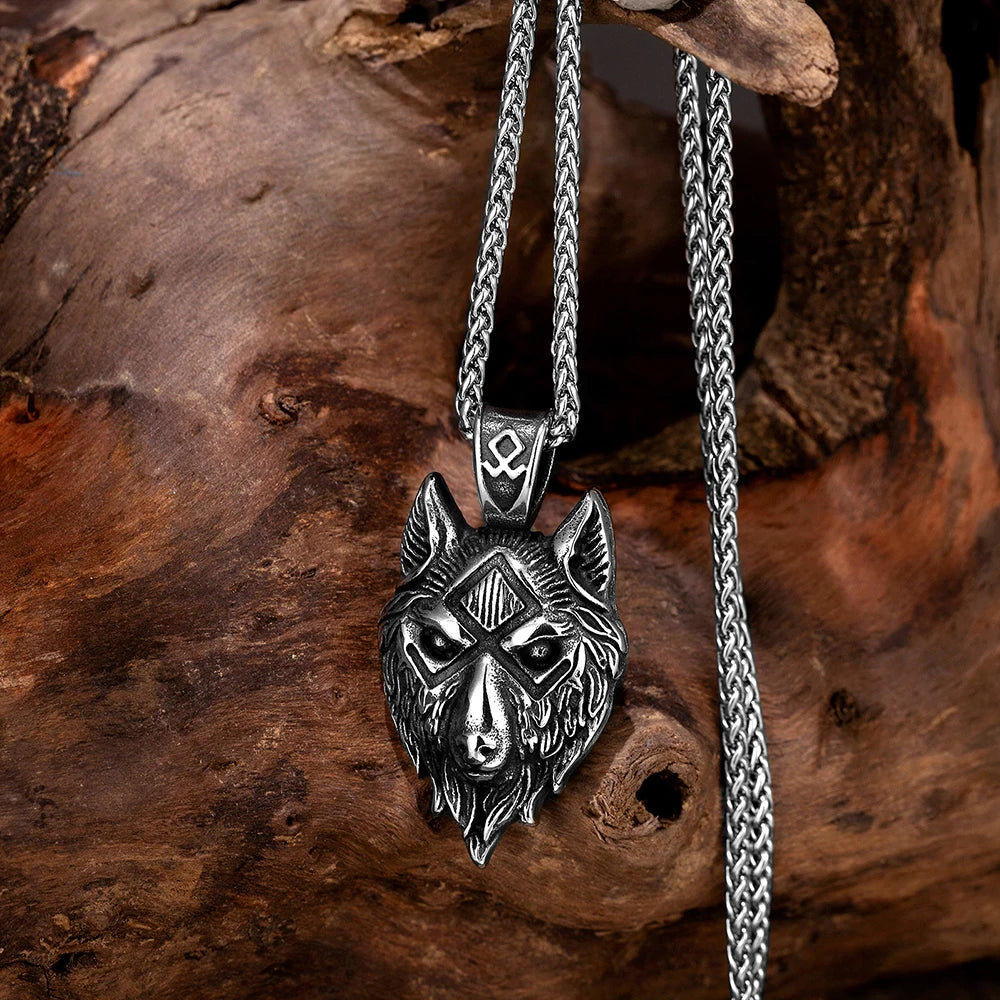 Odin's Wolves Valknut Pendant Necklace — Steel