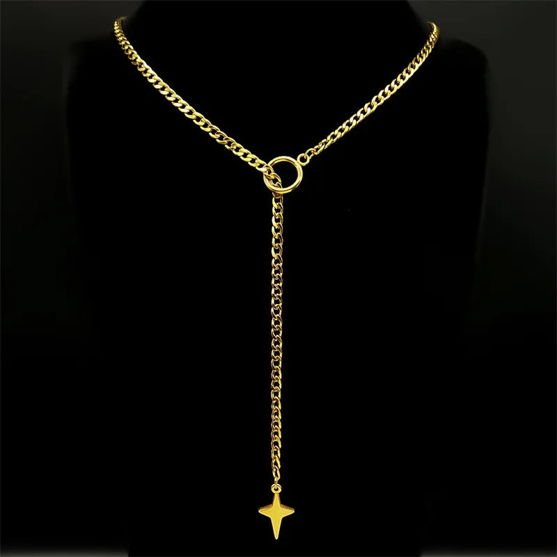 Heart O-Ring Long Chain Necklace — Stainless Steel