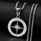 Hollow North Star Round Compass Pendant Necklace for Women Men Stainless Steel Gold Silver Color Chain Necklaces Jewelry Gifts