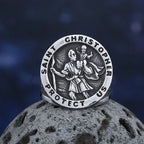 St. Christopher Polished Cross Ring — 316L Stainless Steel