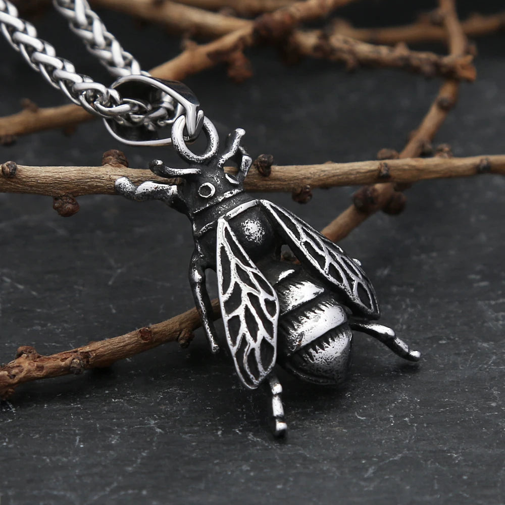 Gothic Bee Pendant — Stainless Steel