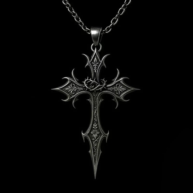 Cross Necklace Vintage Gothic Silver Religious Crucifix Cross Pendant Necklace Jewelry Christmas Gifts For Women Men