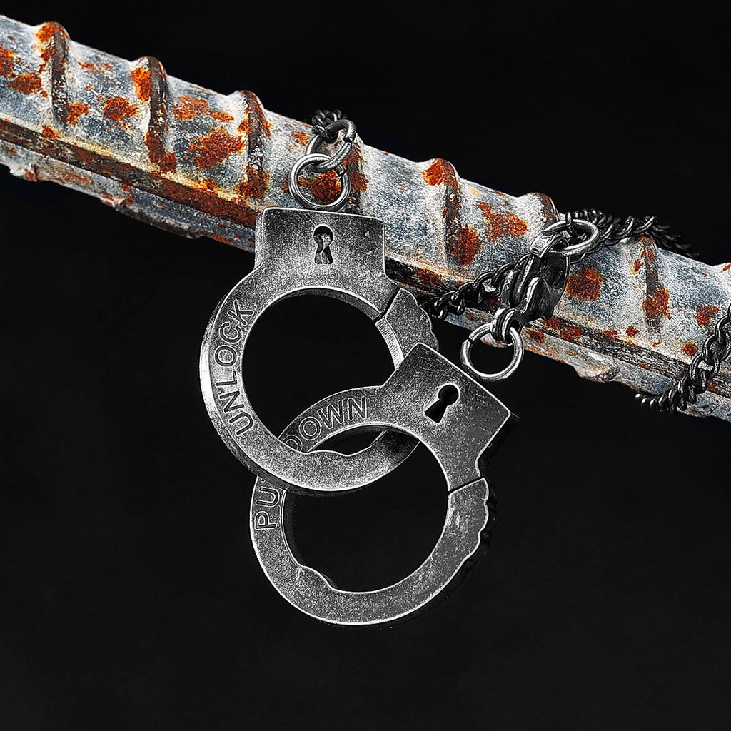 Vintage Handcuffs Pendant Necklace Chain — Stainless Steel