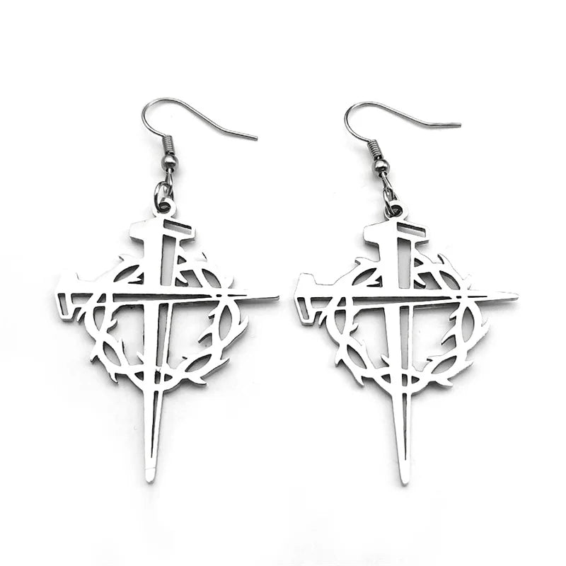 Jesus Crown Thorns Silver Earrings Drop Christian