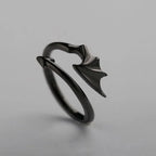 Gothic Angel & Devil Wings Open Ring — Vampire, Black & Silver