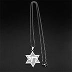 Jewish Hebrew Chai Symbol Star of David Pendant Necklace for Men Women Gold Color Stainless Steel Israel Amulet Chain