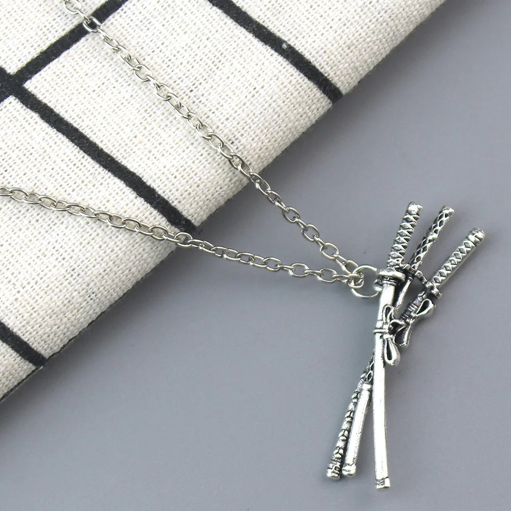 Cool Necklace Roronoa Zoro Three Knife Pendant Cosplay Anime Three Swords Flowing Pendant Vintage Samurai Sword Pendant