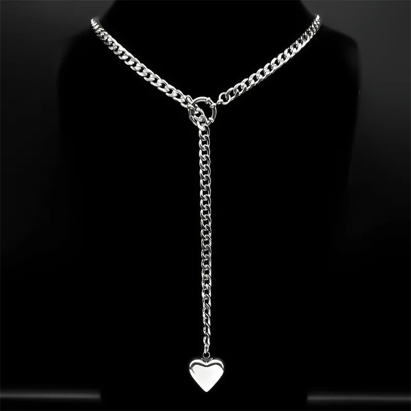Cuban Heart Star Chain Necklace — Stainless Steel