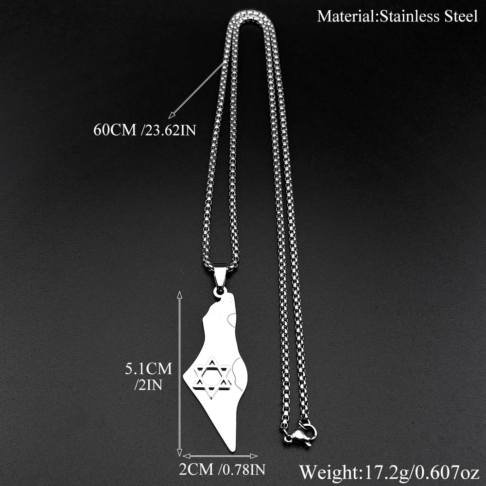 Israel Map Star Of David Pendant Necklace Women Men Stainless Steel Gold Silver Color Geography Country Jewish Chain