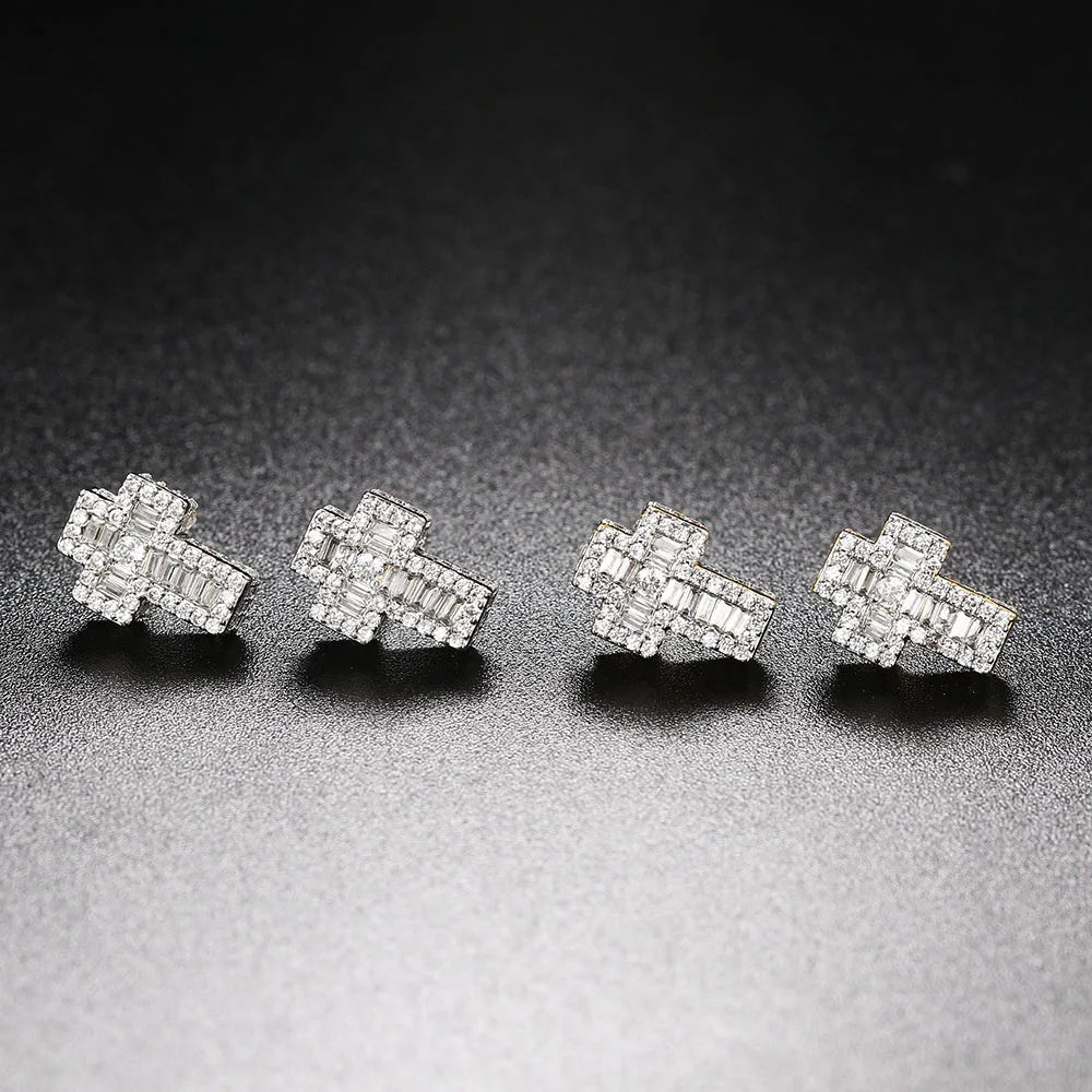 Iced Out Cross Stud Earrings — Gold