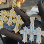 Cross Pendant Necklace Iced Out Three Baguette