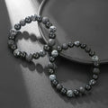 Vintage Dark Tone Natural Stone Bracelet, Matte Black Onyx Mixed Snowflake Obsidian Beaded Bracelet, Trendy Gothic