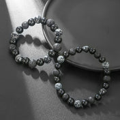 Gothic Onyx Bracelet — Obsidian Beaded Stackable, Black-Tone