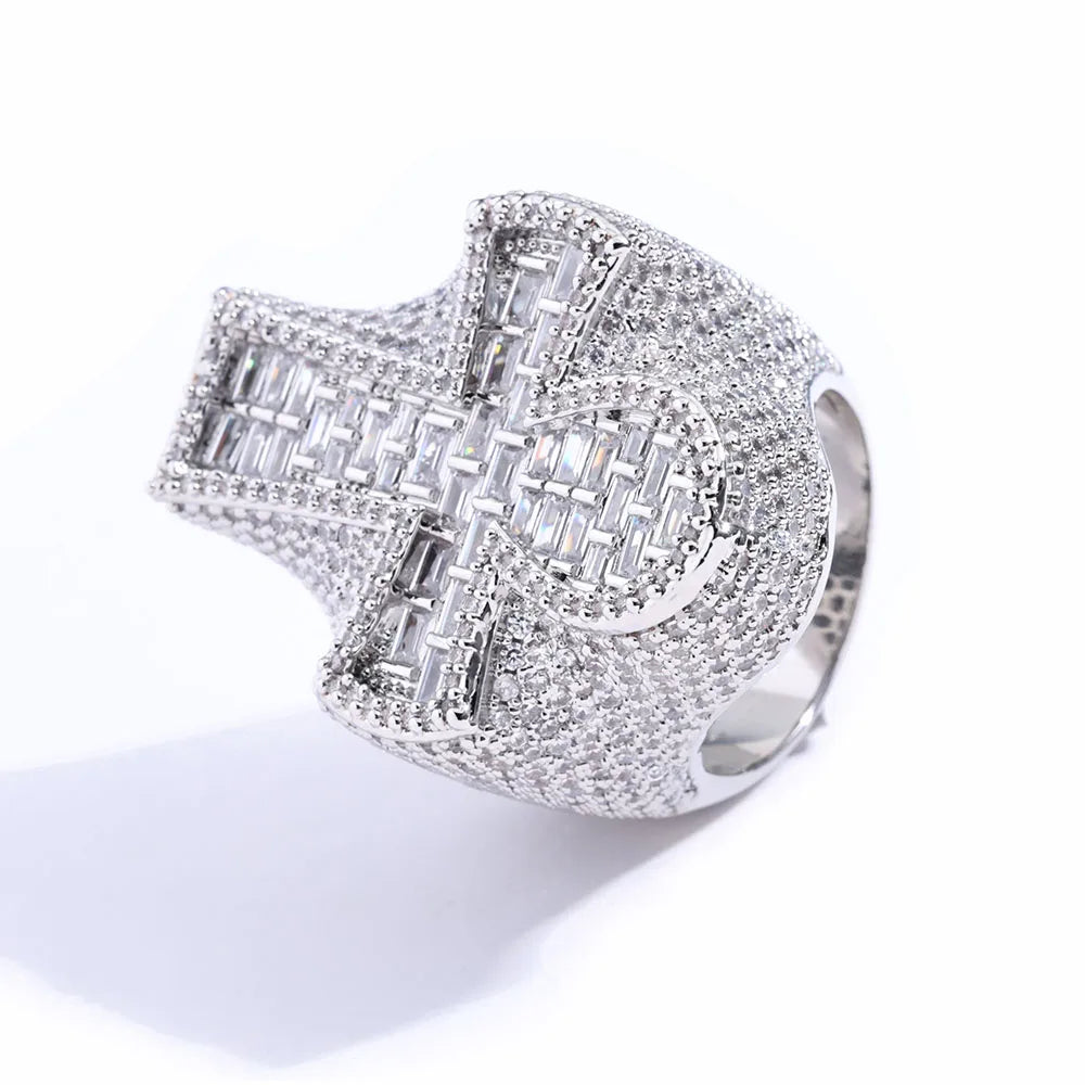 Iced Out Round & T-Shaped Cuban Cross Ring — Copper Alloy