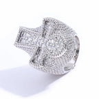 Iced Out Round & T-Shaped Cuban Cross Ring — Copper Alloy