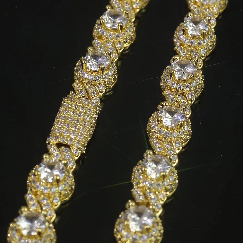Gold Cuban Bracelet Iced Out 7.5MM Round Bead