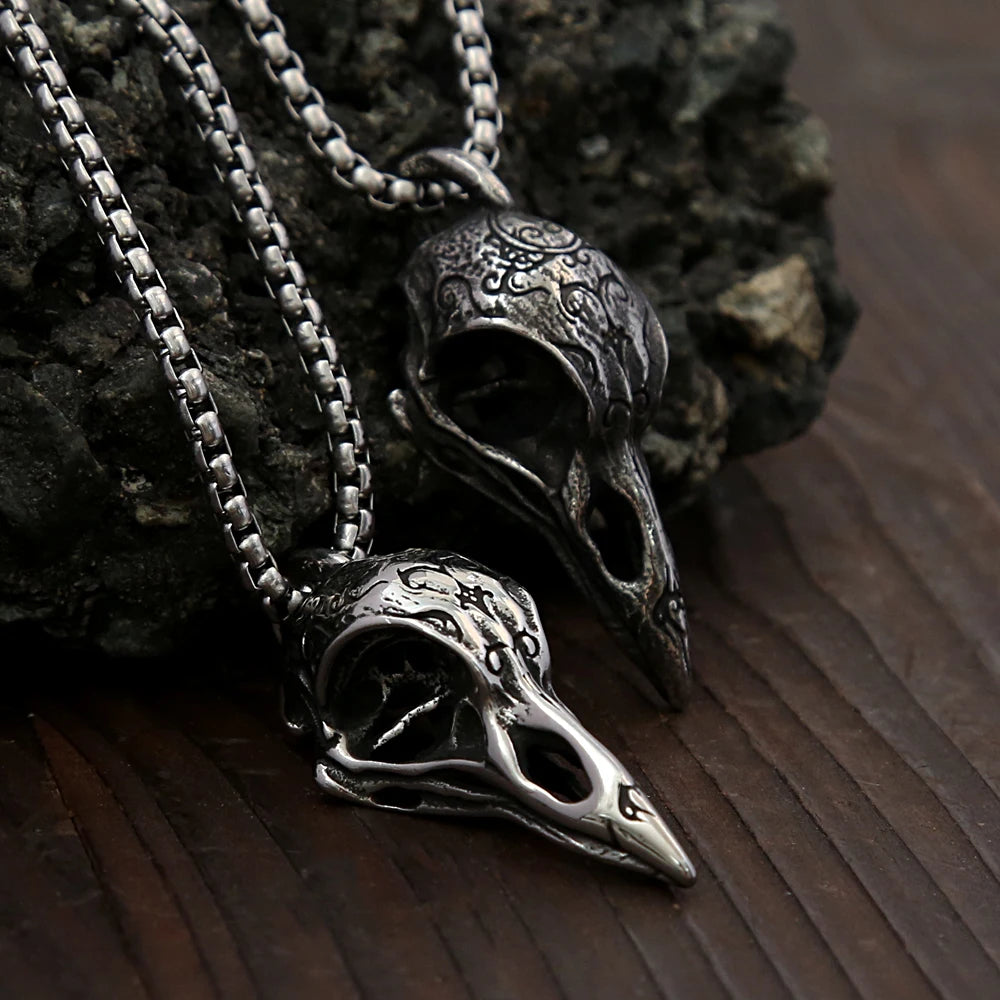 Skull Odin Steel Pendant Retro Nordic Crow Gothic