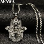 Hamsa Hand of Fatima Stainless Steel Necklaces Men Fatima´s Hand Turkish Eye Necklaces Pendants Jewelry collier homme