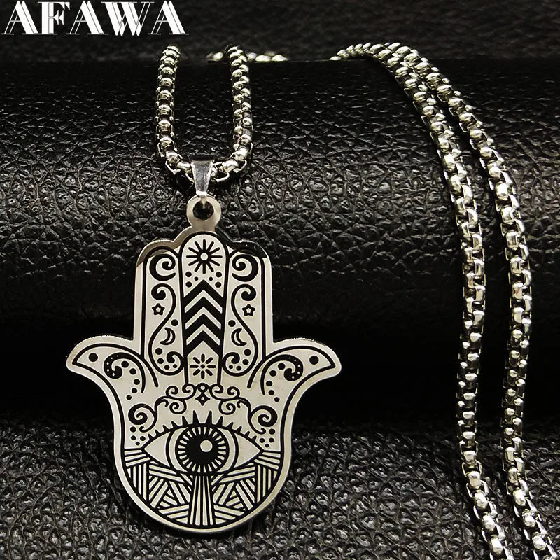 Hamsa Hand of Fatima Stainless Steel Necklaces Men Fatima´s Hand Turkish Eye Necklaces Pendants Jewelry collier homme